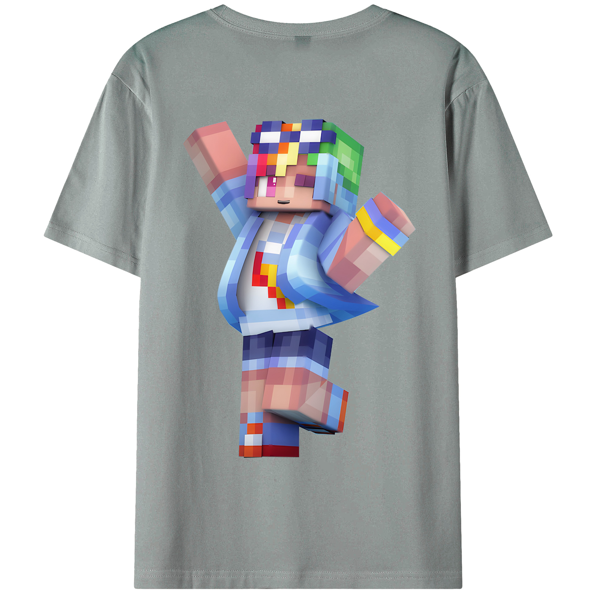 （画像用） マインクラフト ブロックの世界 Minecraft MC Block world 綿100％ メンズ半袖Tシャツ（バックプリント） 通気性